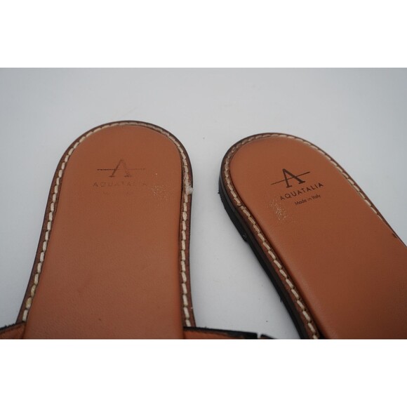 Aquatalia Andi Black Cutout Contrast Stitching Leather Slide Sandals Size 8.5 - Picture 14 of 14